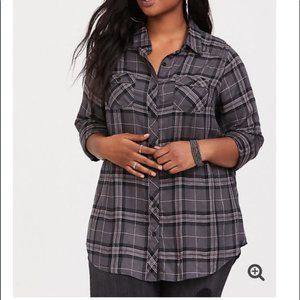 Torrid Taylor Grey Plaid Twill Camp Tunic